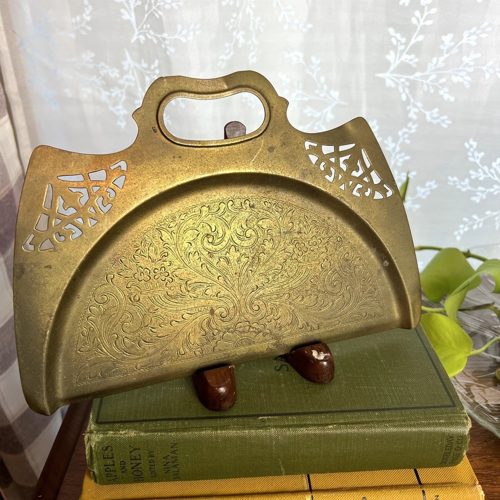 Brass Etched Table Crumb Dust Bin MCM Art Deco